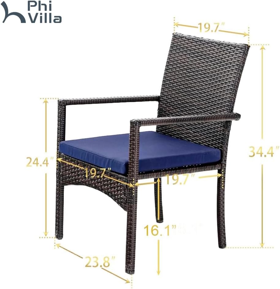 PHI VILLA Wicker Patio Dining Chairs Set of 6 with Removable Cushions