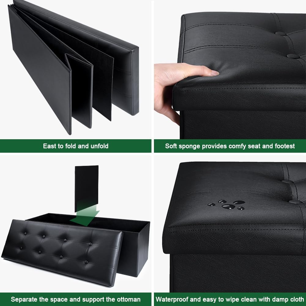 Camabel 43 Inch Folding Storage Ottoman Bench 125L Hold up 700lbs Ottoman wit...