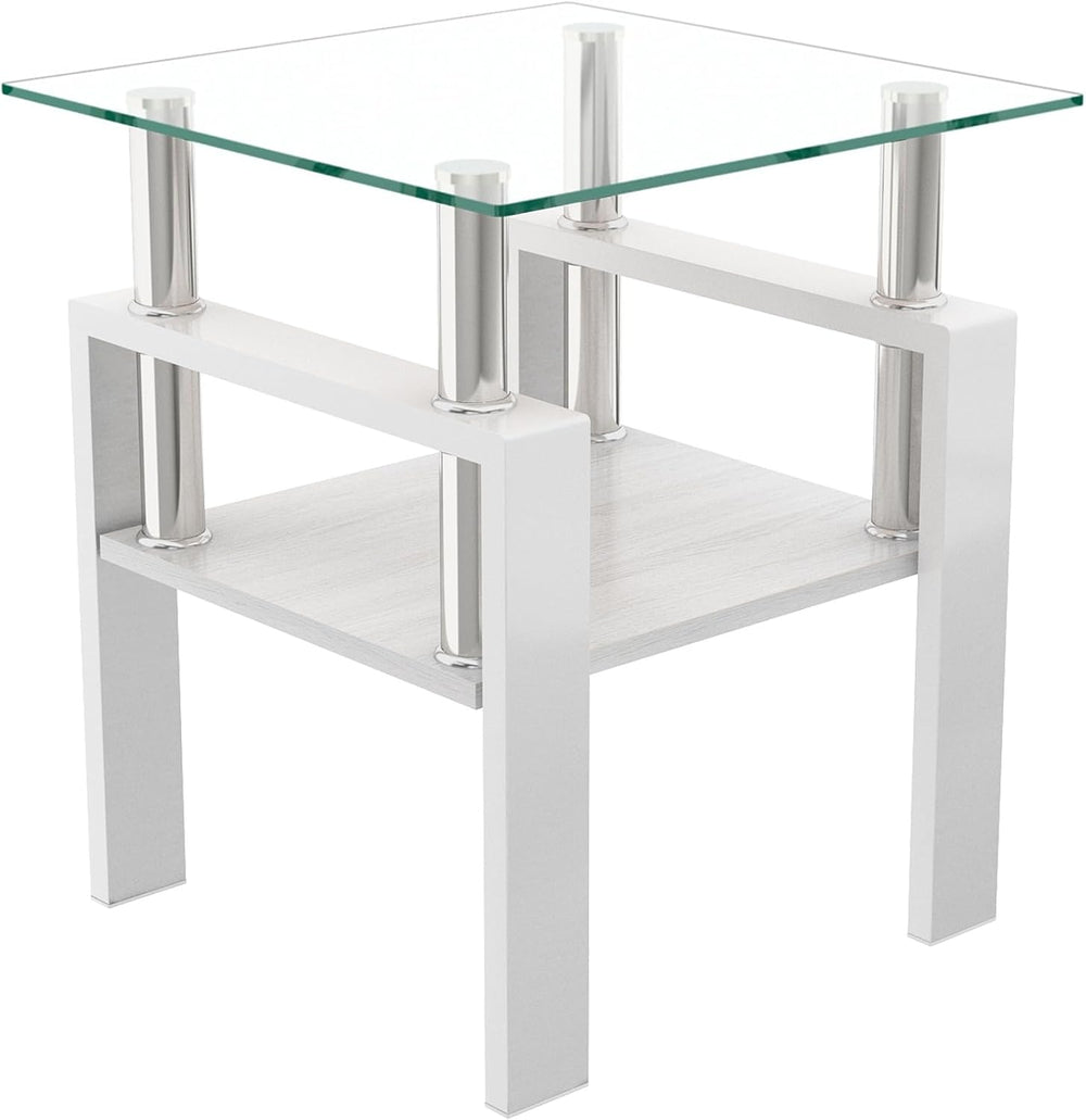 2-piece Set Modern Tempered Glass Side Table, Small Glass Top End Table, Squa...
