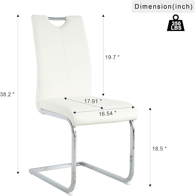 Goujxcy Dining Chairs Set of 2, Modern High Back Kitchen Chairs with Metal Legs and Faux Leather Padded Seat Upholstered Dining Chairs for Dining & Kitchen,Living Room (White&Silver, Set of 2)