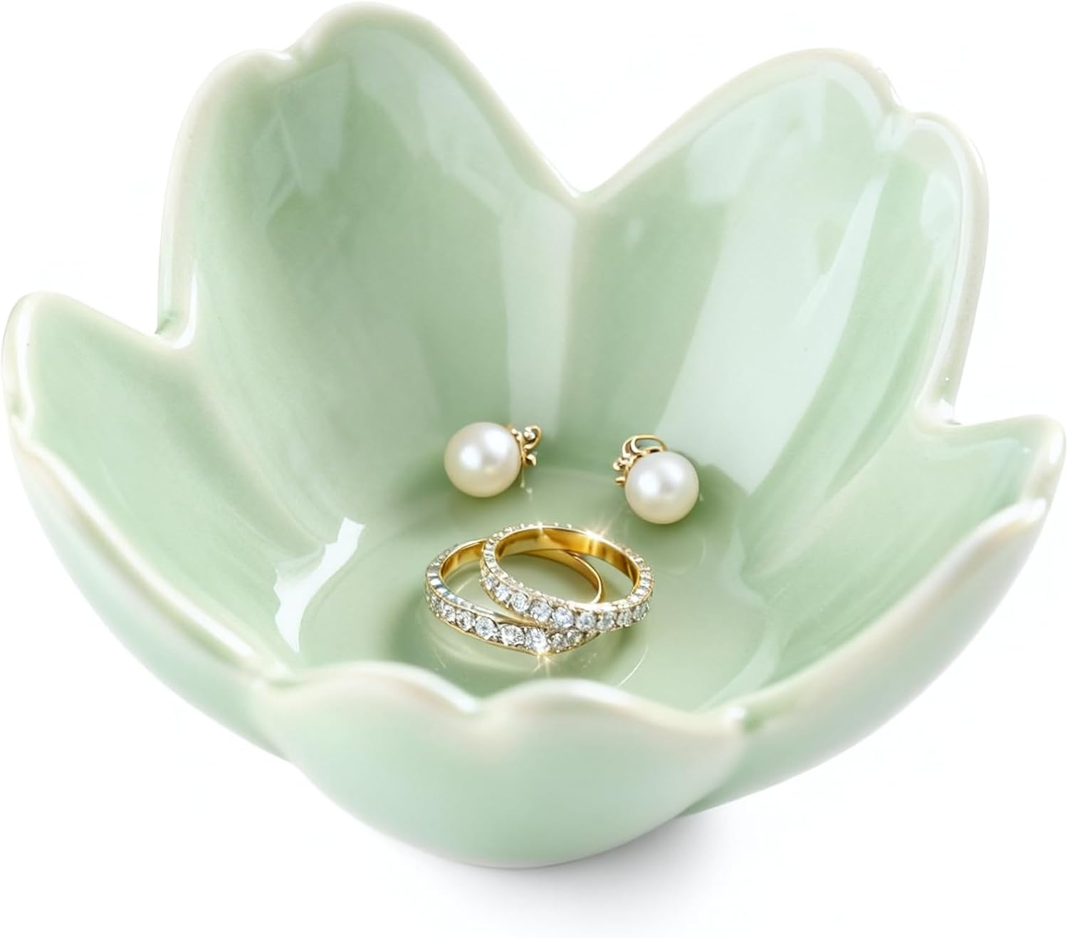 Sage Green Flower Ring Dish Ceramic Jewelry Tray Small Trinket Dish | Ring Bowl Jewelry Holder Organizer for Vanity/Bathroom/Nightstand, Birthday/Xmas/Engagement Gift for Women/Best Friends/Bride