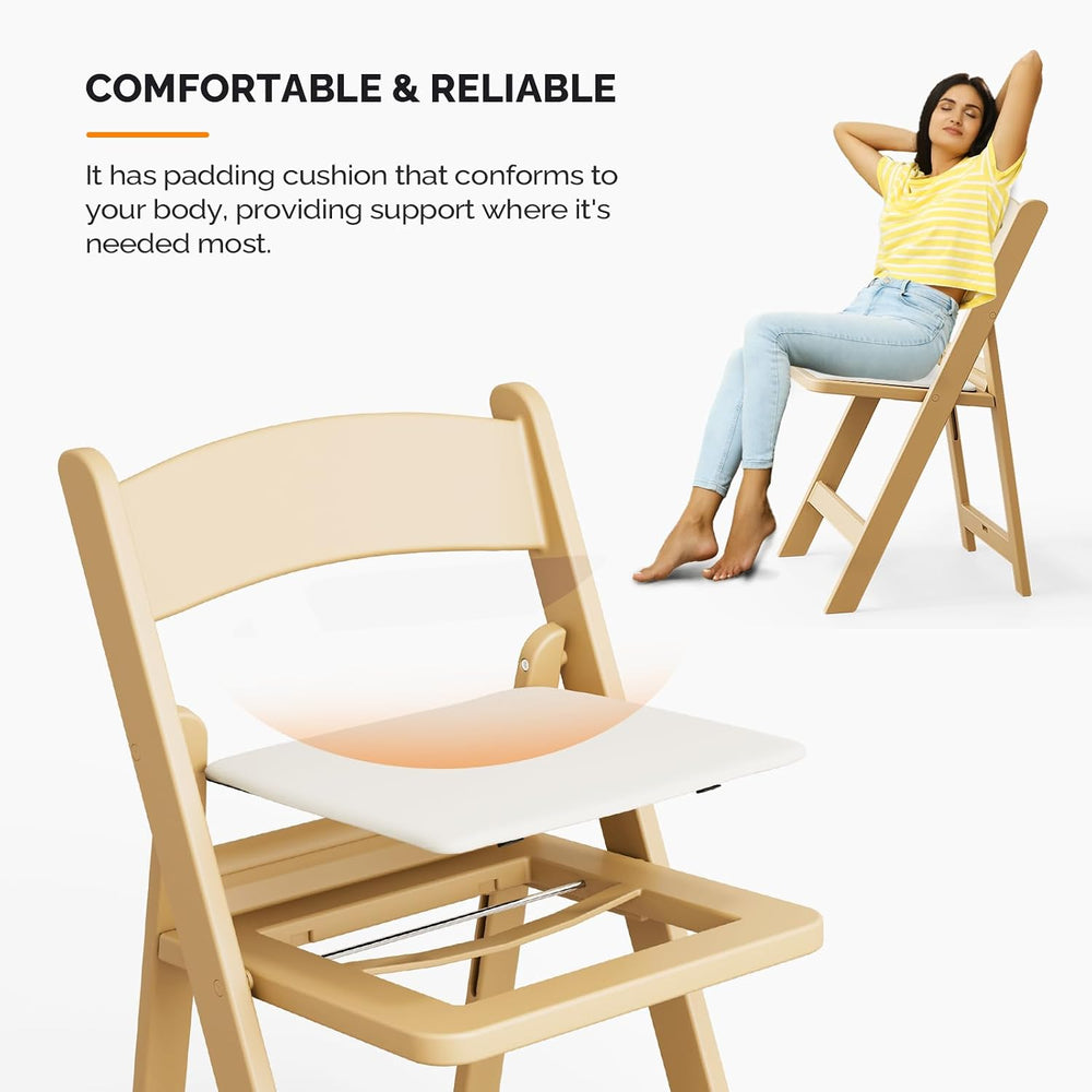 VINGLI Resin Folding Chairs with Cushion, Foldable Plastic Chair with Comfort...
