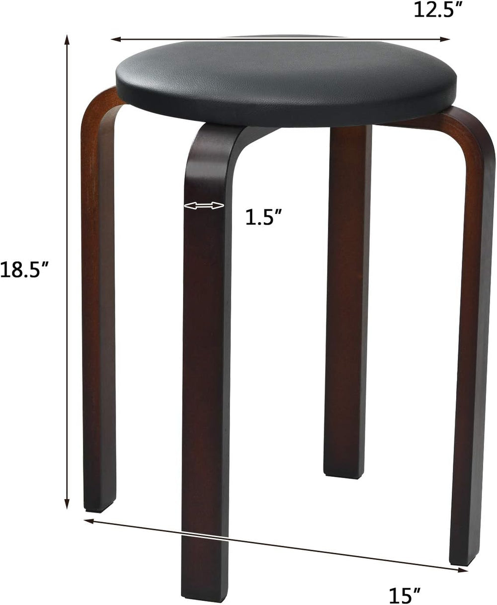 Round Wooden Stools, 4 Sets Stackable Wood Bar stools w/Cushioned Seat, Non-S...