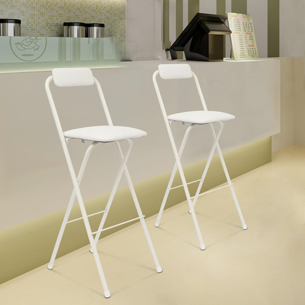 2PCS 29.53'' H Folding Bar Stool with Backrest, White Tall Folding Ch...