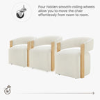 Upholstered Dining Chair Set of 1, Barrel Modern Dining Room Chair with Casters, Kitchen Side Wooden Armchair with Fabric Cushion Seat for Bedroom, Livingroom, Reading Room, Beige, 1 Box