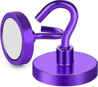 MIKEDE Strong Magnetic Hooks, 120Lbs Heavy Duty Magnetic Hooks for Cruise, Neodymium Earth Magnets with Hooks for Hanging, Super Metal Industrial Magnets for Grill, Storage (Purple,10 Pack)