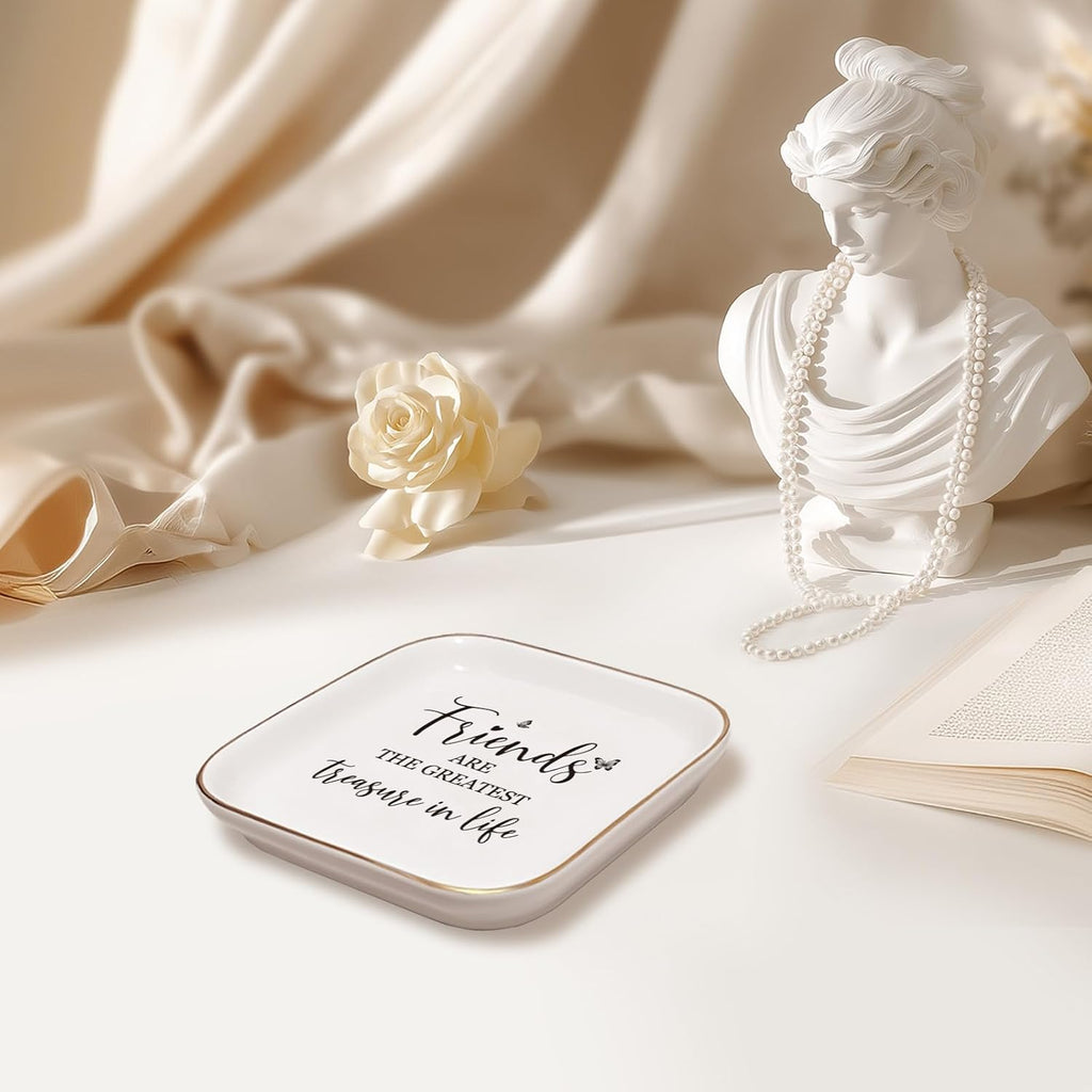 Friendship Gifts for Women – Friend Birthday Gifts for Women – Jewelry Tray | With “Friends Are The Greatest Treasure In Life” – Birthday Gifts, Friend Gift – Ceramic Ring Dish, Mothers Day Gifts