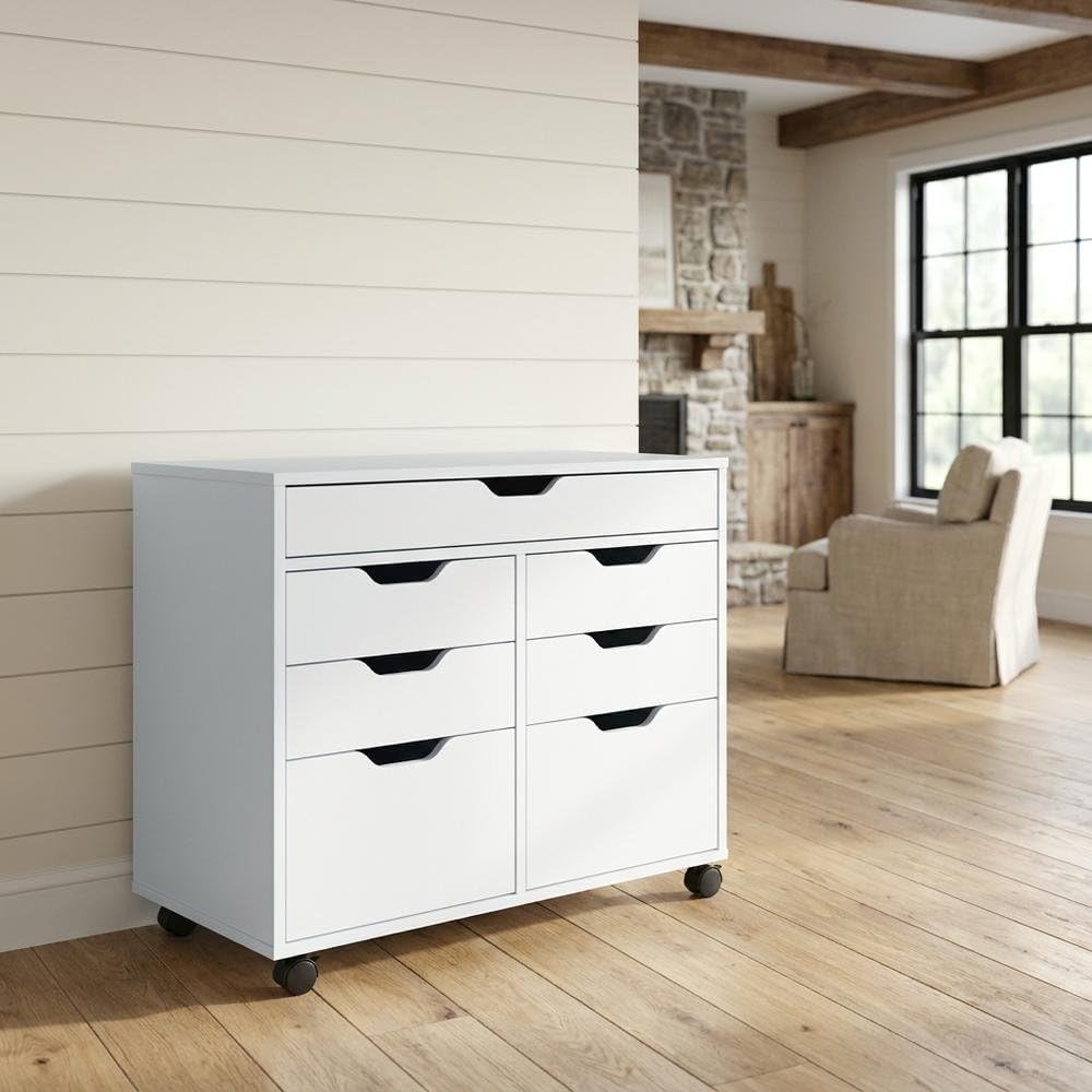 Furnifact White Storage Cabinet, Contemporary Pantry Organizer, Durable Compo...