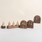 GemeShou 3pcs wooden jewelry earring organizer holder, walnut earring studs stand for boutique store, cute earring display for selling with 6 holes on each【Earring stand-Arch-3pcs】