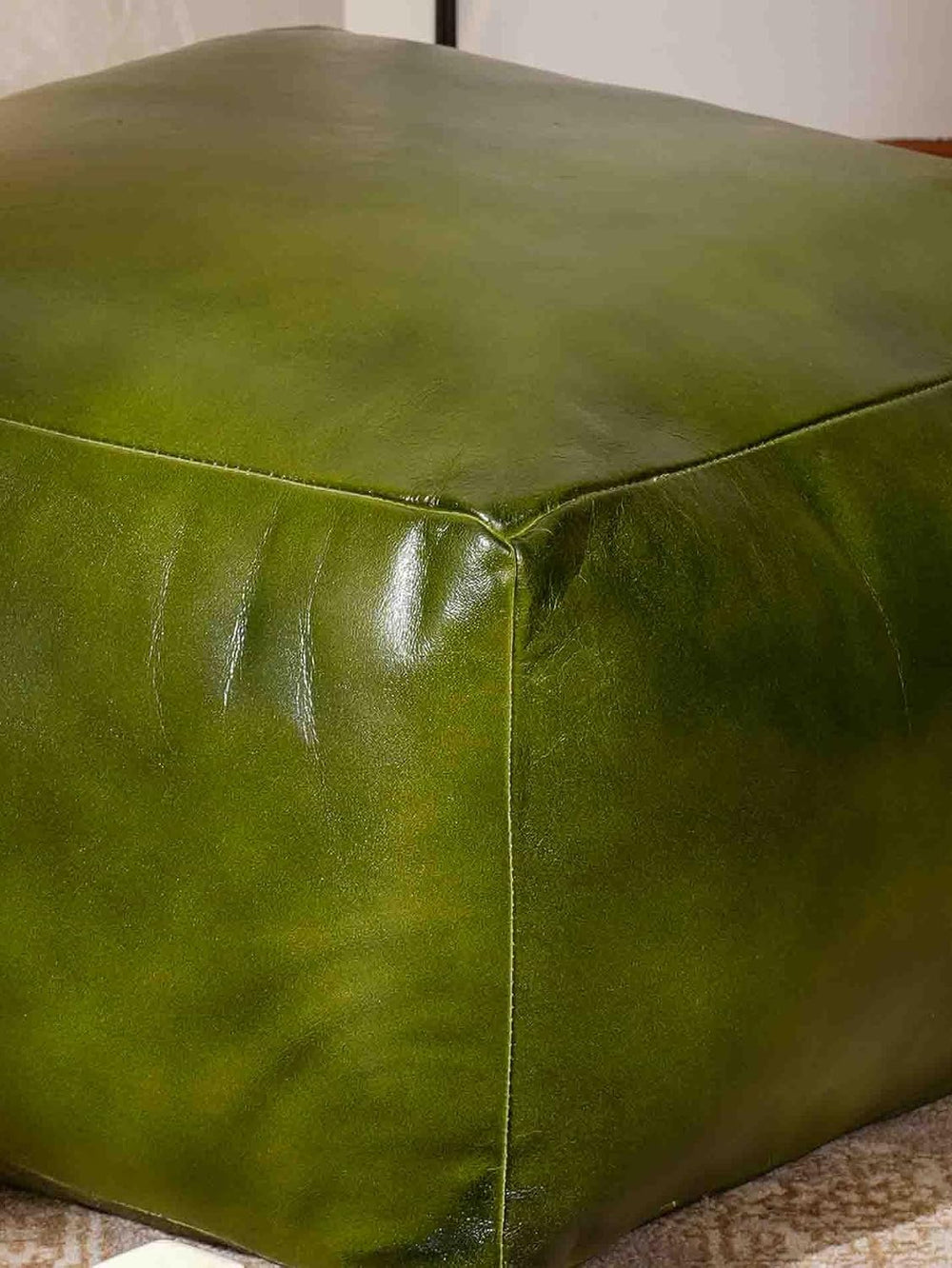 Handmade Eco-Friendly Solid Leather Pouf Green Color Square 21" x 21&quo...