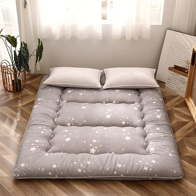 MAXYOYO Japanese Floor Mattress Futon Mattress, 4" Thicken Tatami Mat Sleeping Pad Foldable Roll Up Mat Boys Girls Dormitory Pad Kids Floor Lounger Pillow Bed, Charcoal Grey, Queen Size
