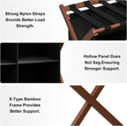 Bamboo Luggage Rack with 4 Storage Compartments, 150 lb Capacity | 600D Water-Resistant Oxford Fabric,Foldable,Space-Saving Design,Stable X-Frame Structure,Natural Bamboo, Strong and Durable