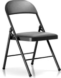 SKONYON Folding Chair with Cushion, 450LBS, PU Padded Metal Chair, Black | Portable single foldable chair with padded seat & back, steel frame, for indoor outdoor events, office, wedding & party
