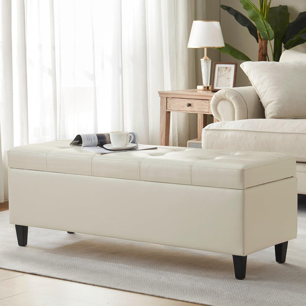 50.5 Inch Storage Ottoman Bench, Faux Leather Tufted Upholstered Bedroom Benc...