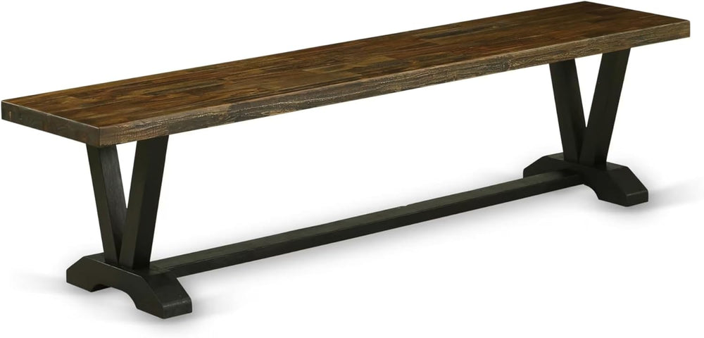 East West Furniture VB677 V-Style Modern Dining Table Bench with Wood Seat, 7...