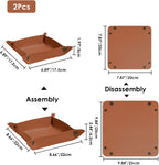 2 Pack (Size:9.84"&7.87") PU Leather Jewelry Valet Tray,Portable Entryway Table Nightstand Desk Tray Catchall Travel Plate Organizer for Phone, Keys, Wallet, Watch,Coin (Brown)
