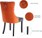Dining Chairs Set of 6, Upholstered Tufted Dining Room Chairs with High Back, Nailhead Trim and Solid Wood Legs, Modern Dinning Chairs for Dining Room, Black Pu Leather Splicing Orange Velvet