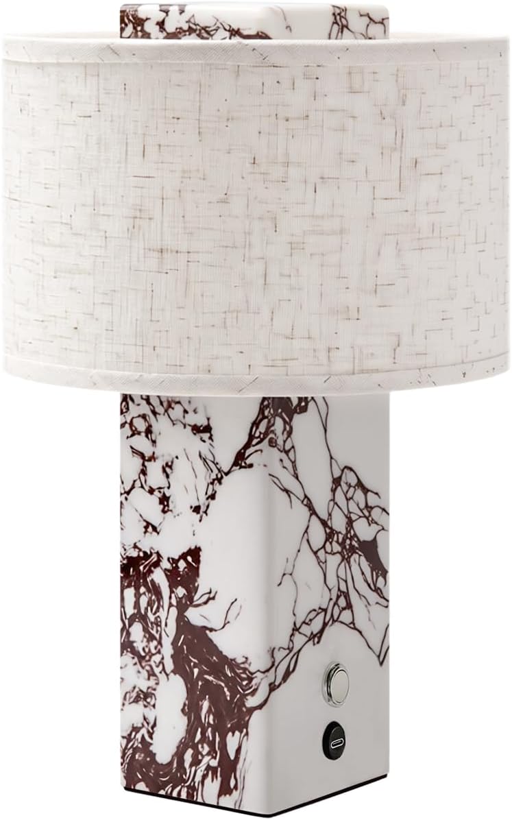VOLISUN Marble Lamp, 10.04" Rechargeable Cordless Stone Table Lamp with ...