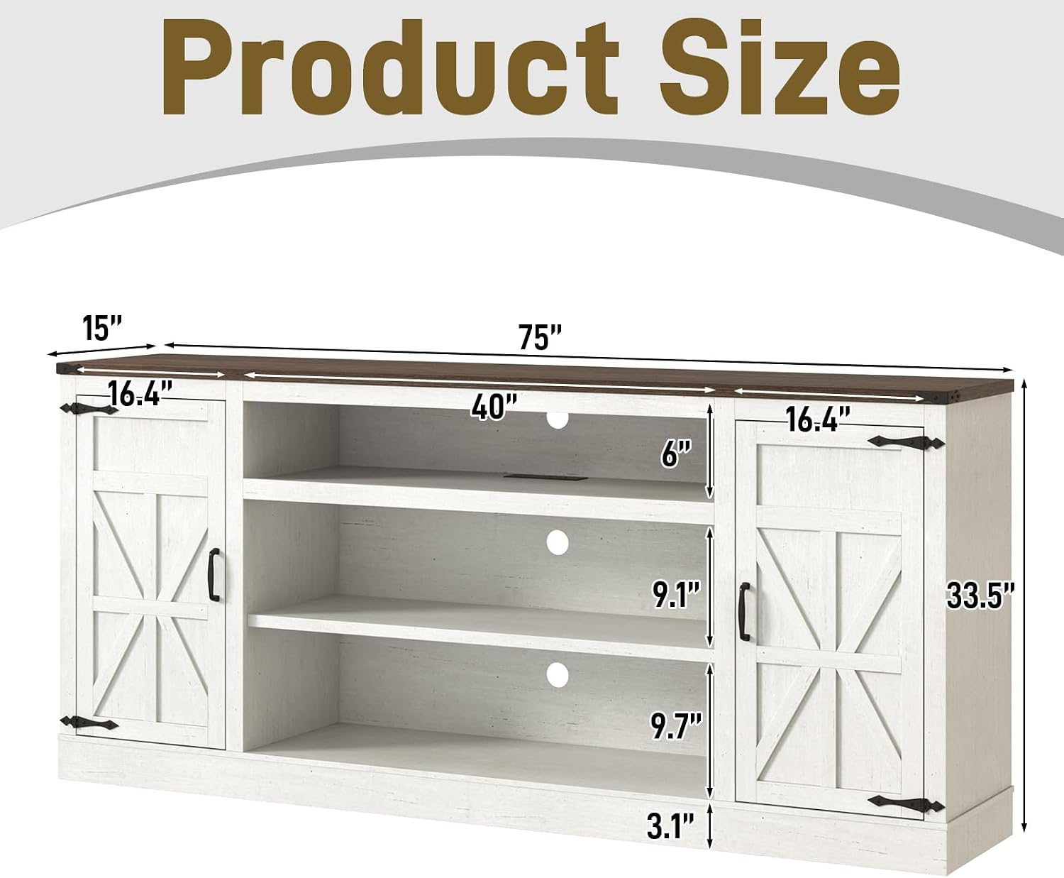 XVD 75" Farmhouse Coffee Bar with Charging Station, Sideboard Buffet with Large Storage, Wood Storage Cabinet with Adjustable Shelves for Kitchen, Living Room, Rustic White