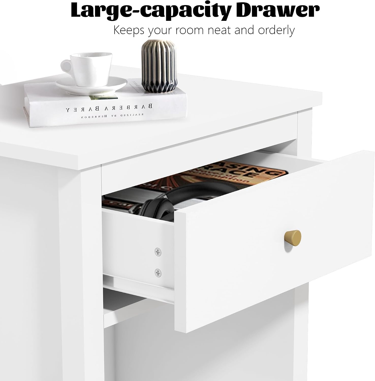 Modern Nightstand, Kids Nightstand with One Drawer, Bedside Table for Boys and Girls, Toddler Night Stand for Living Room, Bedroom, White