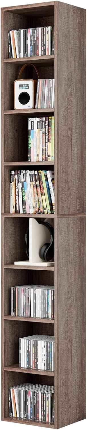 8-Tier Media Tower Rack, CD DVD Storage Organizer Cabinet with Adjustable She...