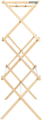 Household Essentials X-Frame Clothes Drying Rack, Stabile Wood Frame with Slanted Feet, Smooth Vinyl Wrapped Rods, 23.8 Feet of Hanging Space, Ready to Assemble, Flat Top, Natural