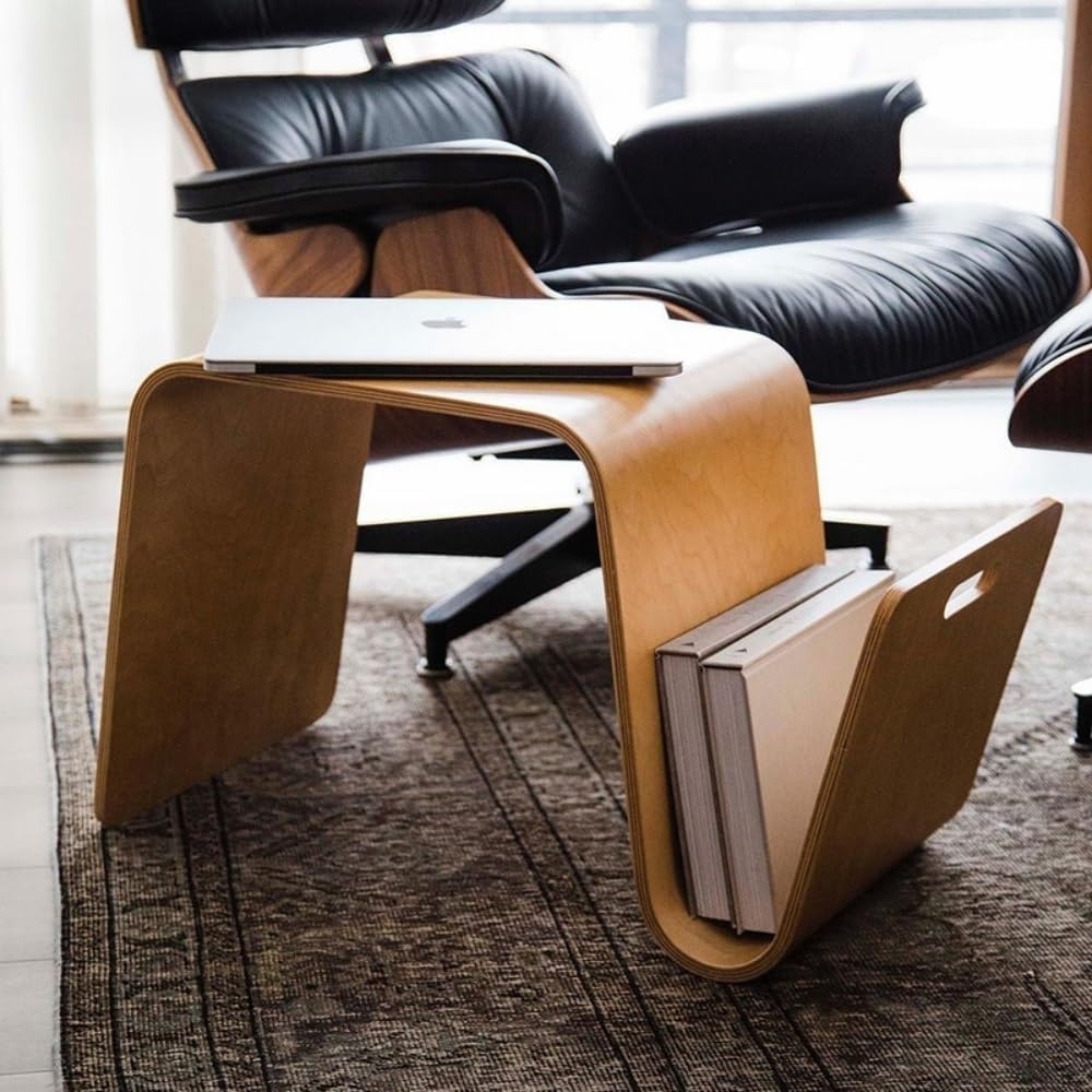 N-Shaped End Table Side Table with Handle and Magazine Rack Wood Small Tables...