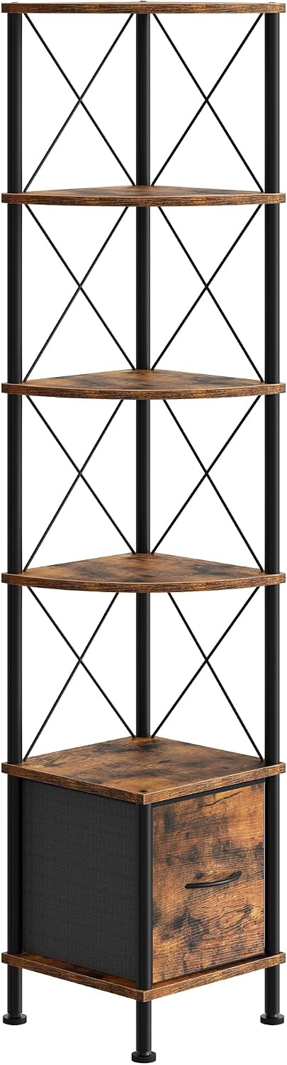 CHOEZON Corner Shelf with Drawer, Narrow Corner Bookshelf, Standing Bookcase,...