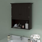 Tangkula Wall Mount Bathroom Cabinet Wooden Medicine Cabinet Storage Organizer with 2-Doors and 1-Shelf Cottage Collection Wall Cabinet (Espresso)