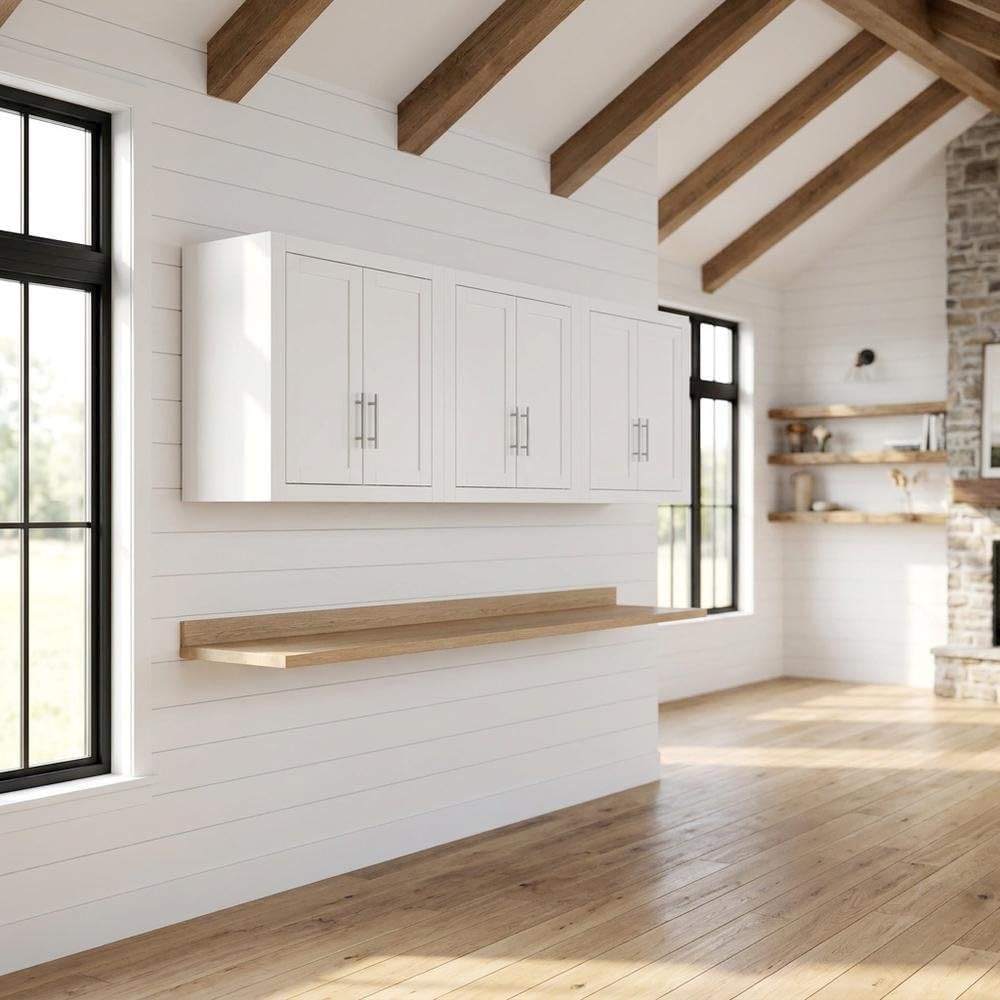 Furnifact White 3-Piece Wall Kitchen Cabinet Set, MDF Birch Veneer, Floating ...