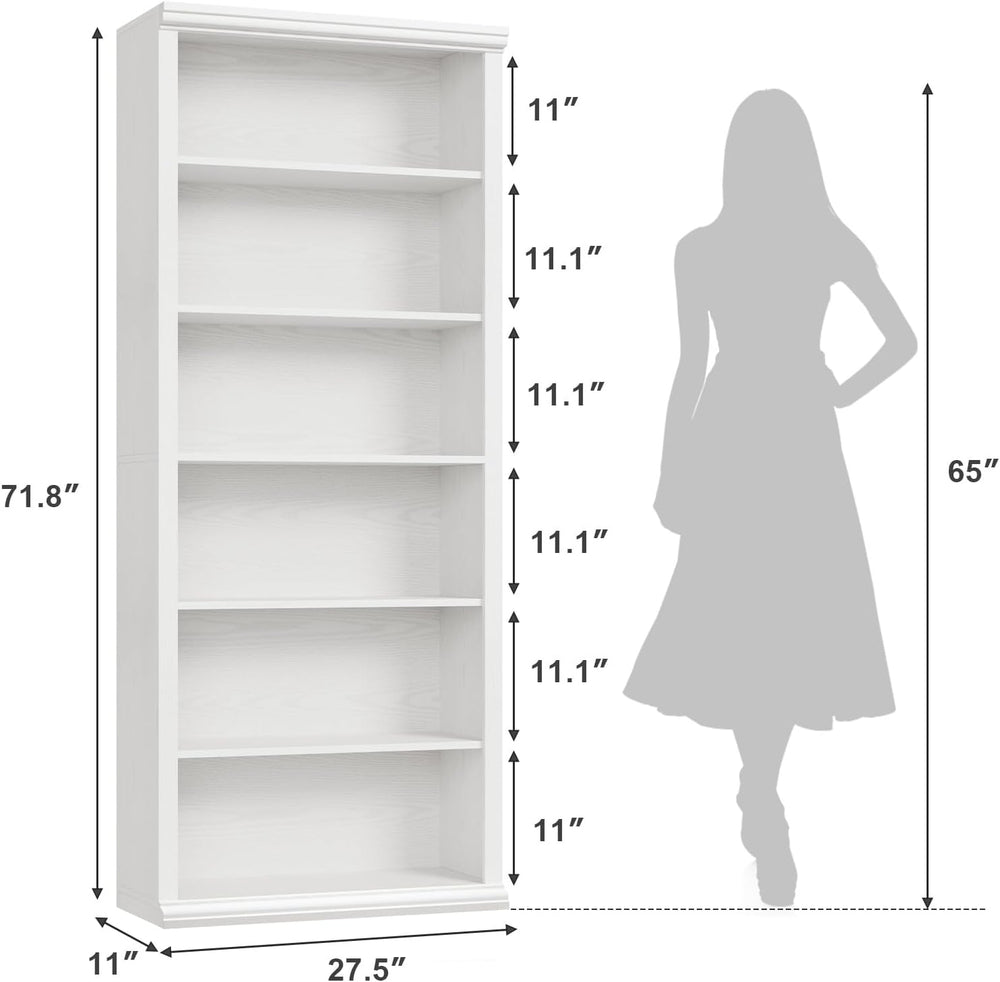 Rresyet Bookcase and Bookshelves, 28" W Tall Bookshelf, White