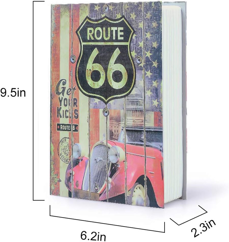 Diversion Book Safe Storage Box (9.5"×6"×2.2"), Dictionary Secret Safe Can with Security Combination Lock, Diversion Book Hidden Safe (Route 66 Road, Code)