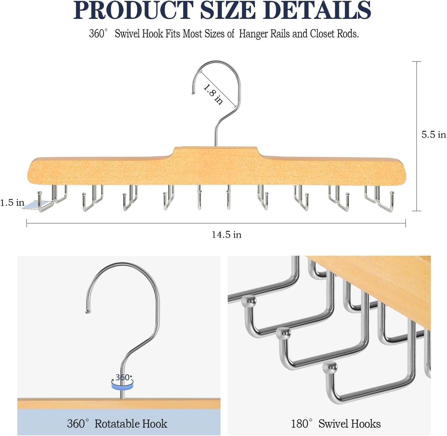 Tie Rack Hanger for Closet Fitnice Upgraded Non Slip Tie Holder Organizer Space Saving with 20 Foldable Hooks Wooden Belt Hanger for Tank Tops Bras Cami Scarves