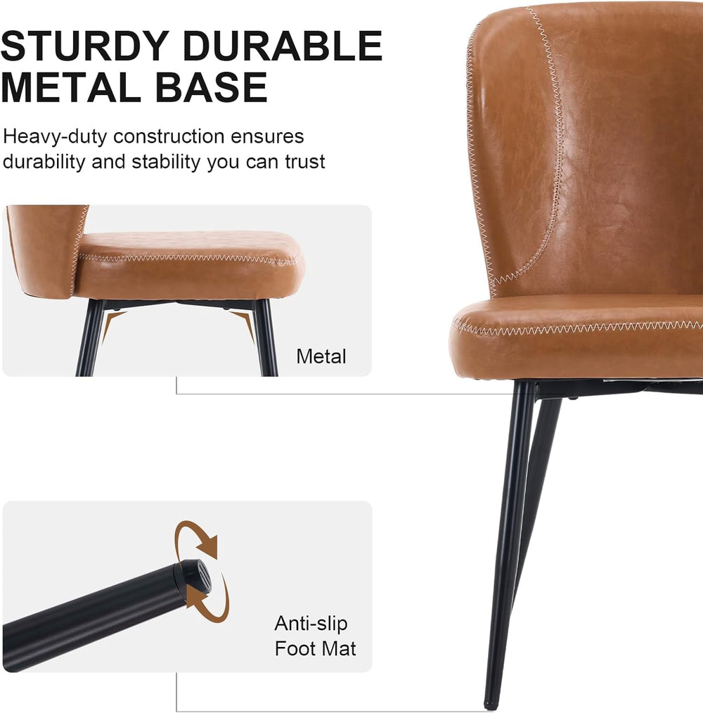 Dining Chairs Set of 2, Upholstered Synthetic Leather Kitchen Chairs, Mid-Cen...
