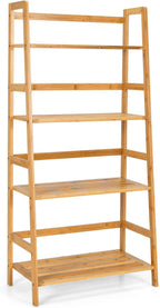 Giantex Ladder Shelf, 4 Tier Bamboo Ladder Bookshelf, 48’’ Tall Freestanding Bookcase Storage Rack Plant Stand for Living Room, Balcony, Office, Bedroom, Farmhouse Wooden Ladder Bookshelf, Natural