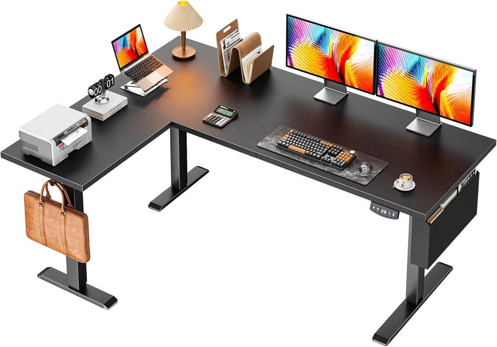 Korfile 63" L Shaped Standing Desk Height Adjustable Memory Presets Black