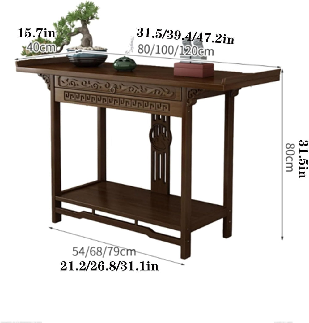 Solid Wood Meditation Table with Storage, Standing Prayer Table, Personal Bud...