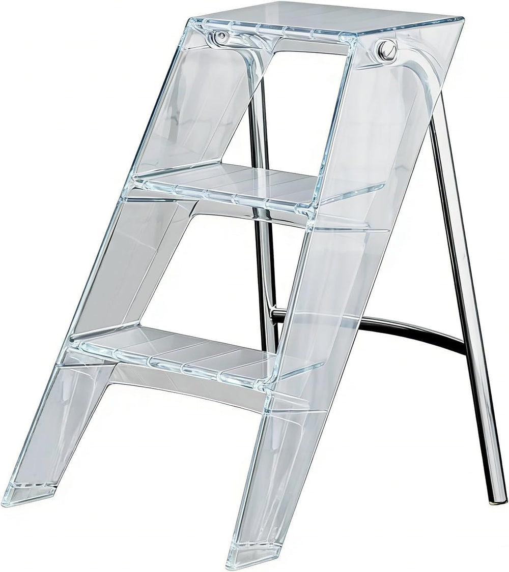 Transparent Acrylic 3-Step Folding Step Stool, 220 lbs Weight Capacity, Sleek...
