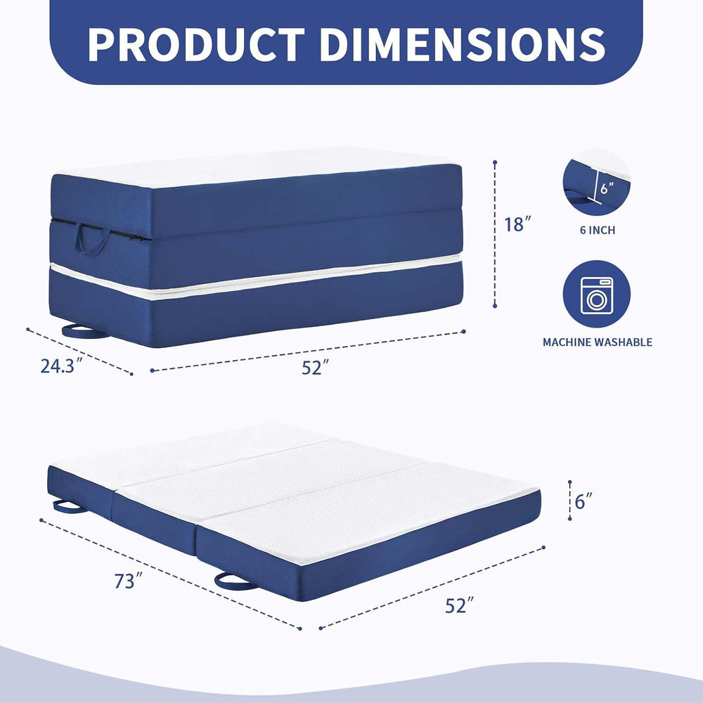 CYMULA Folding Mattress Full Size, Memory Foam 6 inch Tri Portable Trifold Ma...