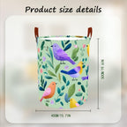 Laundry Baskets 15.7x19.7 Inch Large Colorful Birds Leaves Floral Design Collapsible Laundry Hamper with Handles Oxford Fabric Clothes Storage Bin Foldable Dirty Clothes for Bedroom Bathroom Dorm