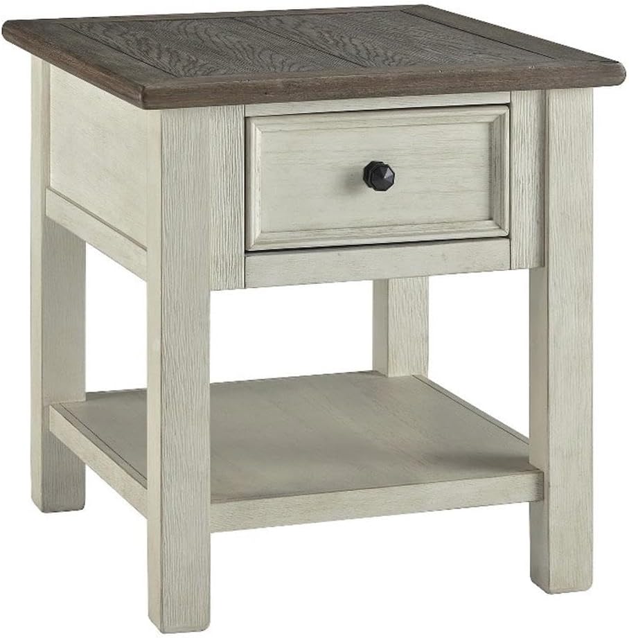 BOWERY HILL 2-Piece End Table Set in Antique White and Weathered Oak