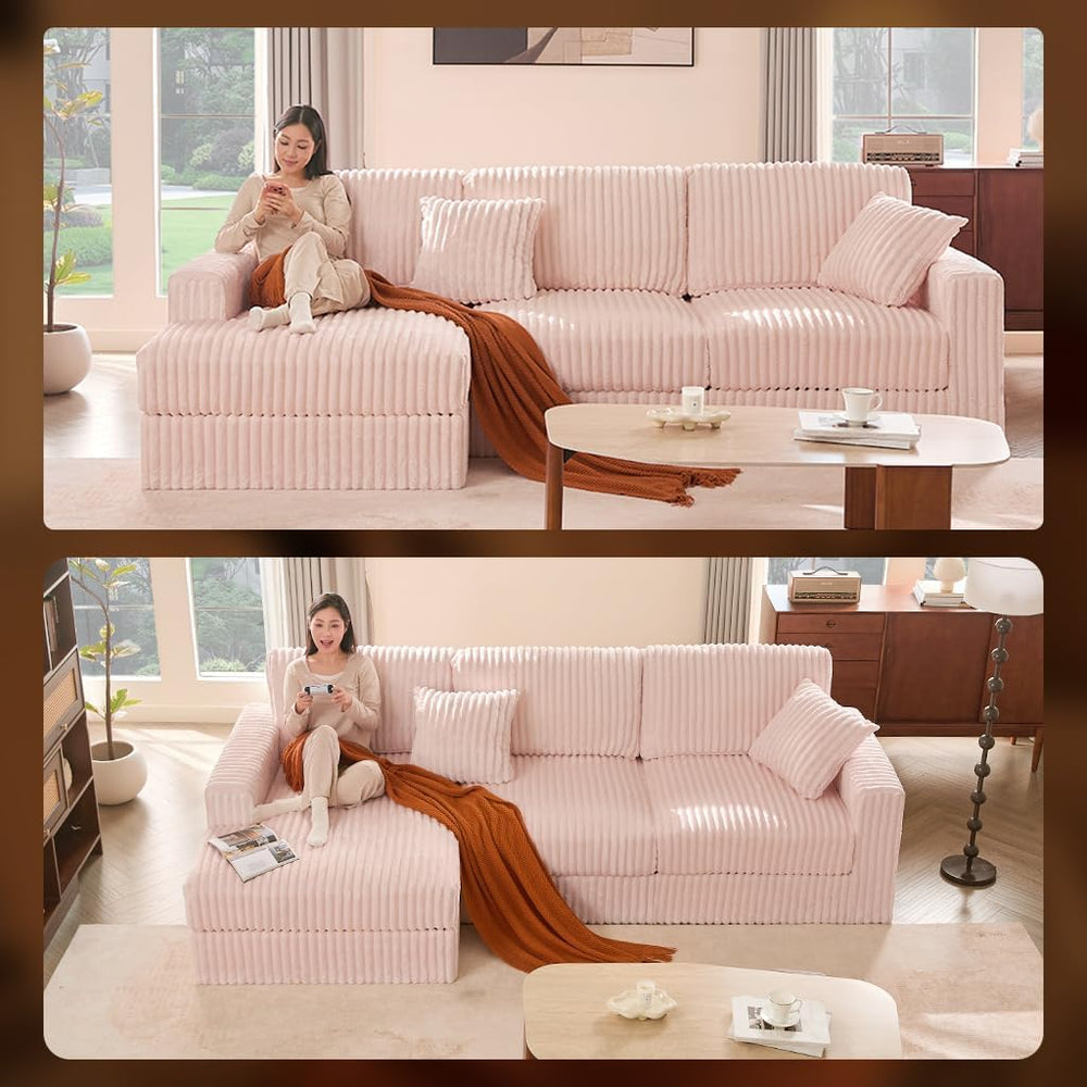 GOSUHI 113" L-Shaped Cloud Couch, Modular Sectional, Deep Seats, Pink | ...
