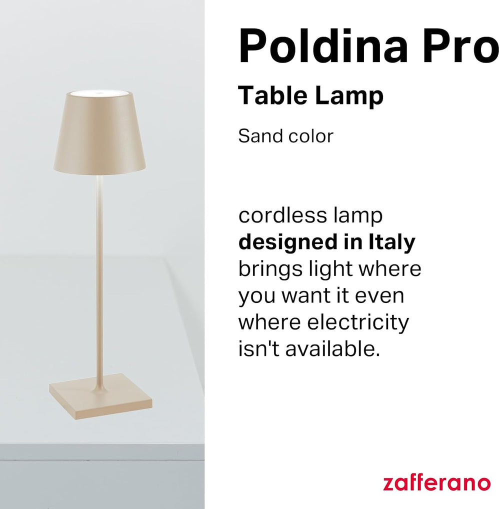 Zafferano, Poldina Pro Lamp, Rechargeable Cordless Table Lamp with Touch Cont...