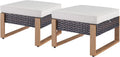 Outdoor Ottoman Wicker Patio Footrest - 2 Piece Wicker Footrest Footstools Set with Sturdy Frame,All-Weather PE Wicker, Thick Cushions for Deck Porch Garden(Brown/Beige)