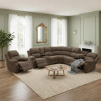 Manual Recliner Sectional Sofa Set, Corduroy L-Shaped Living Room Furniture Sets, Reclining Sectional Corner Couch and Recliner Chair Set for Home Office (Peanut, Sectional + Chair)