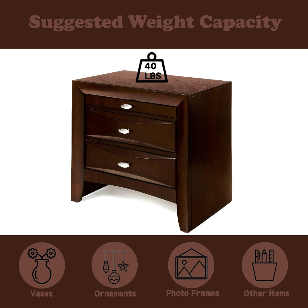 Espresso Finish Nightstand, Modern Traditional Style 1pc Nightstand of 2 Draw...