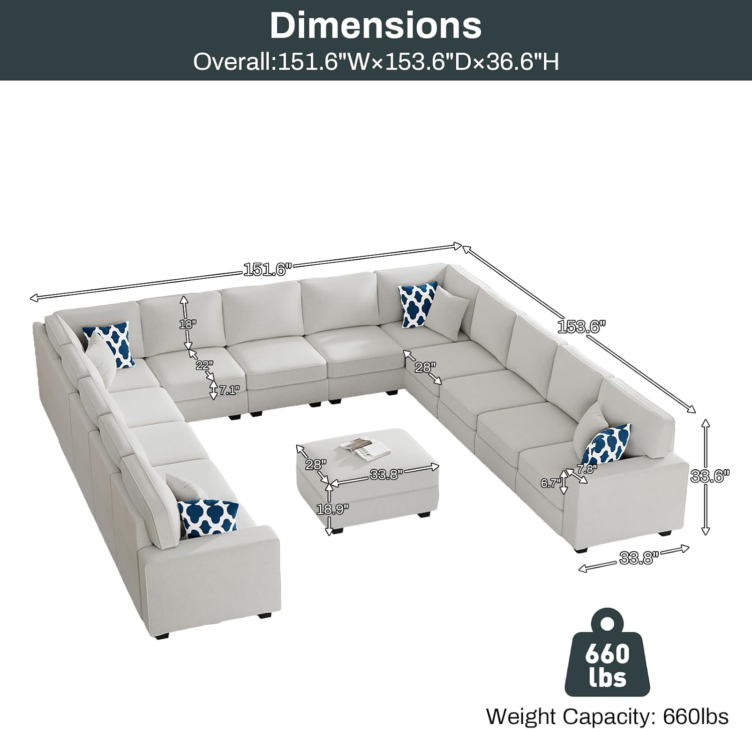 Legend Vansen Modular Sectional Sofa L Shaped Couch with Ottoman Modern Reversible Corner Sectional Couch for Living Room