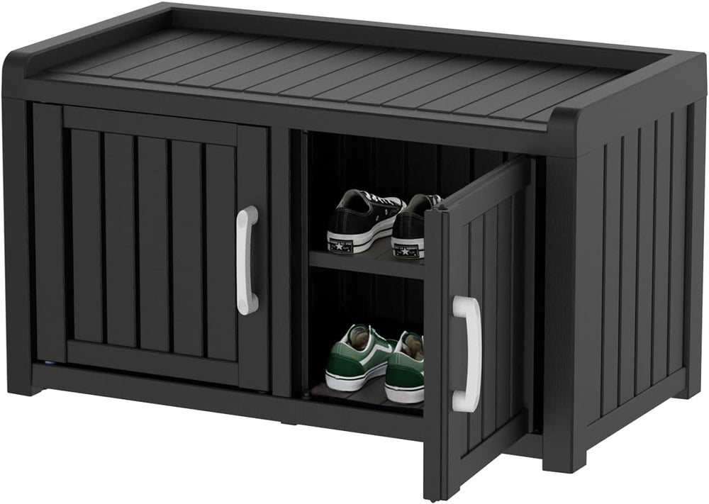 Waterproof UV-Resistant Outdoor Shoe Rack, 2-Tier Storage Cabinet Bench with ...