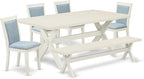 East West Furniture X027MZ015-6 6 Piece Kitchen Table Set Contains a Rectangle Dining Table with X-Legs and 4 Baby Blue Linen Fabric Parson Chairs with a Bench, 40x72 Inch, Multi-Color