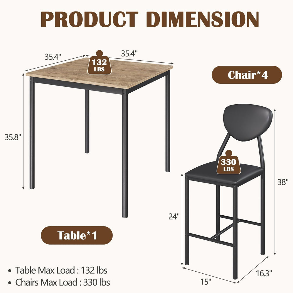 EROMMY Dining Table Set for 4, Modern Kitchen Table and Chairs with PU Leathe...